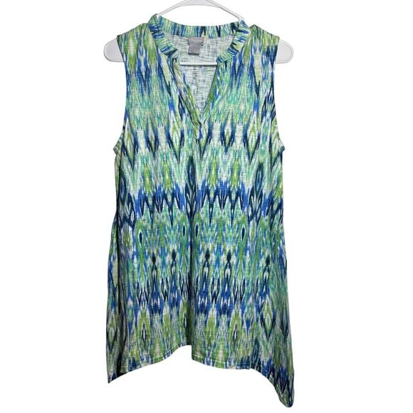 Chicos Women 1 Blue Green Tank V Neck Hi Low Top Casual Summer Spring - Picture 1 of 7